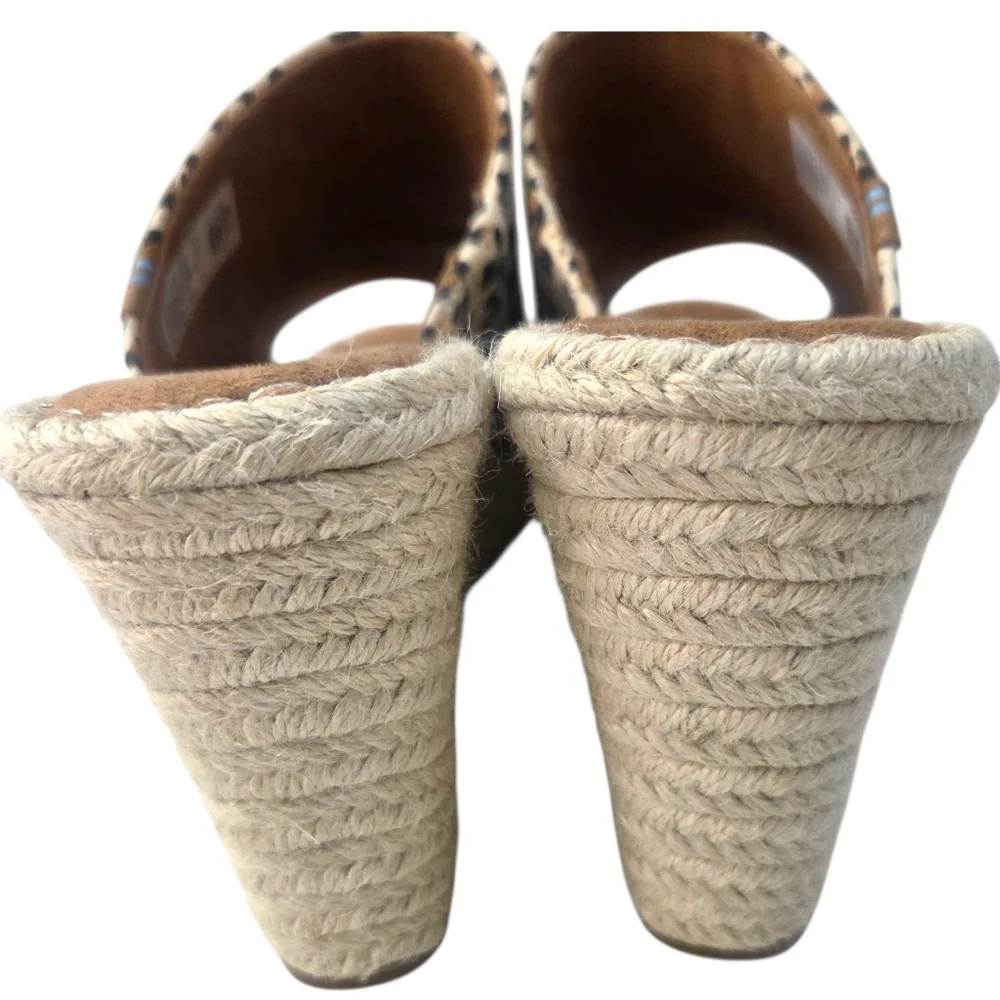TOMS Monica Suede Espadrille Wedge Sandals NEW Leopard Print Womens 10 Brown